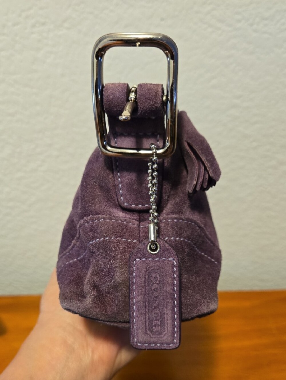 PROJECT BAG-Vntg Coach 8A73 Hampton Purple Suede Shoulder Bag EUC 10"x4.5"x3" - Picture 4 of 13
